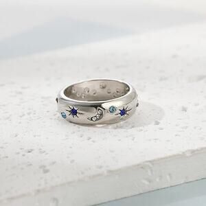 NEW Sterling Silver Dainty Moon Star CZ Band Rings Stackable Eternity Size 7